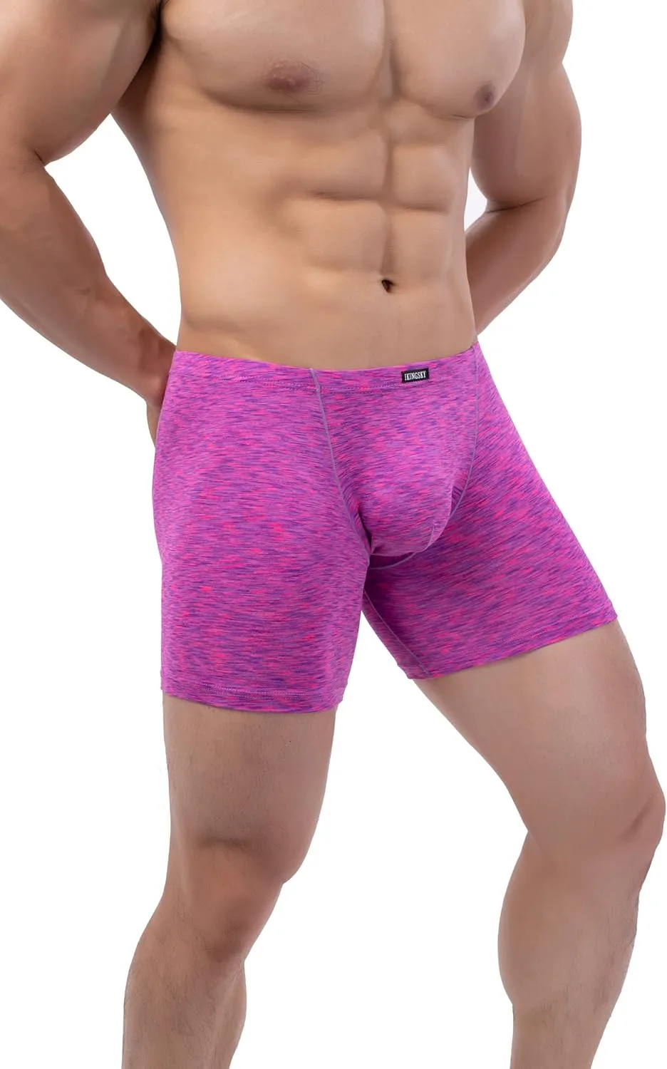 IKINGSKY Men's Quick-dry Long Leg Boxer Briefs Sexy Bulge Trunks No Ride Up Shorts Underwear Seamless Front Under Panties