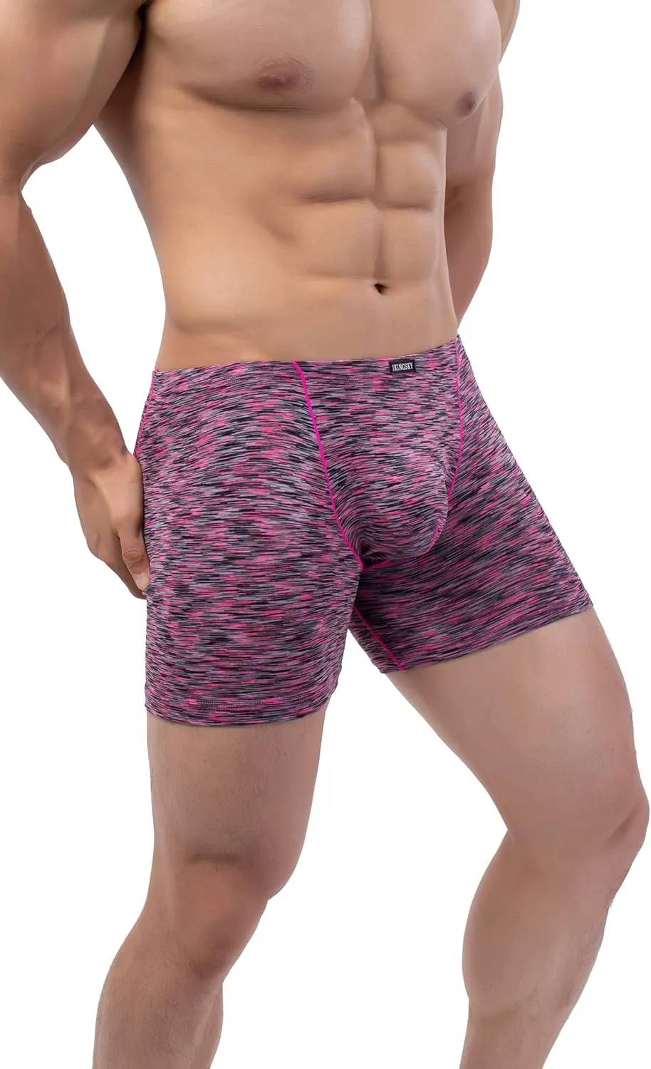 IKINGSKY Men's Quick-dry Long Leg Boxer Briefs Sexy Bulge Trunks No Ride Up Shorts Underwear Seamless Front Under Panties