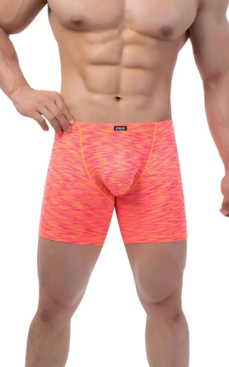IKINGSKY Men's Quick-dry Long Leg Boxer Briefs Sexy Bulge Trunks No Ride Up Shorts Underwear Seamless Front Under Panties