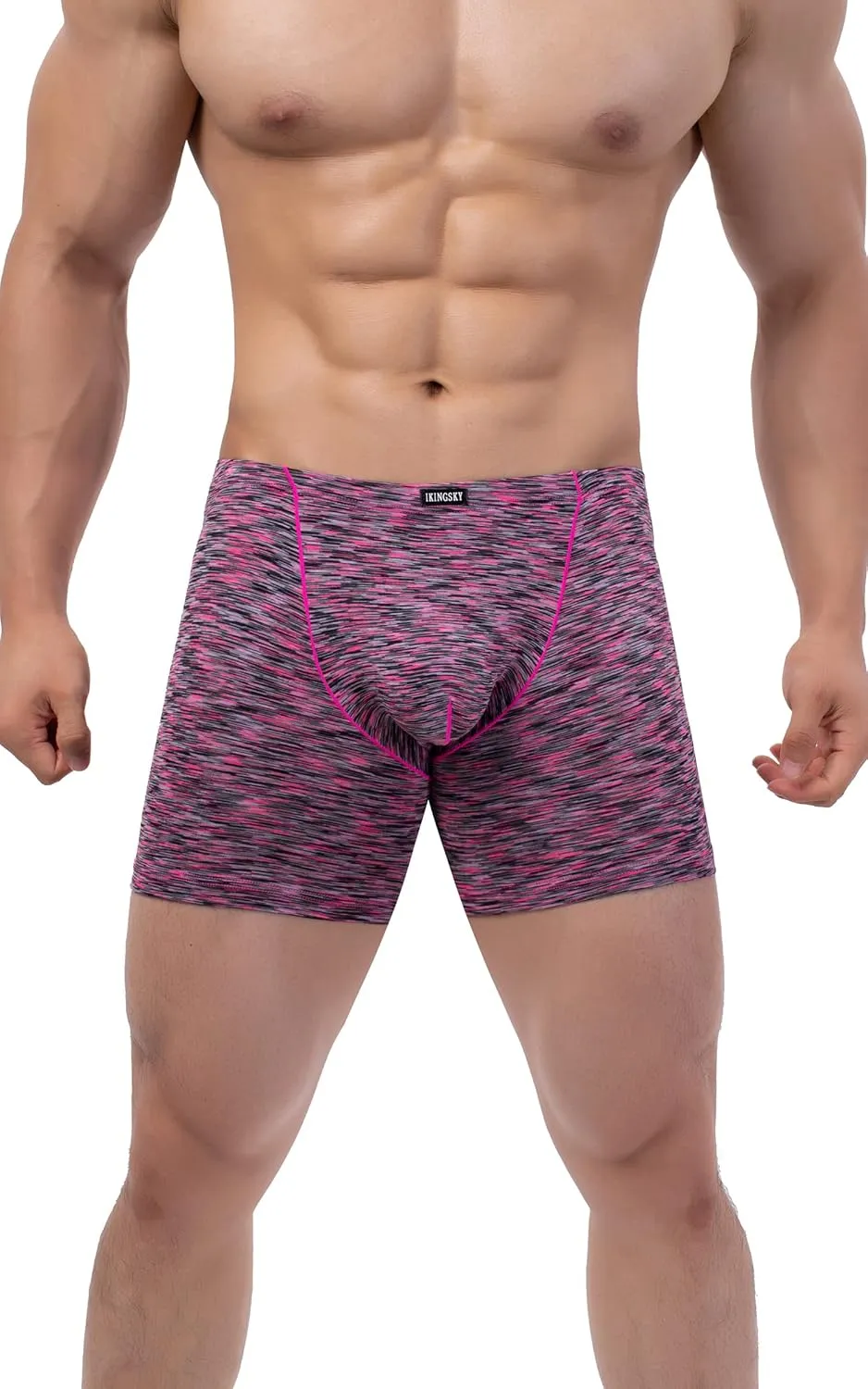 IKINGSKY Men's Quick-dry Long Leg Boxer Briefs Sexy Bulge Trunks No Ride Up Shorts Underwear Seamless Front Under Panties