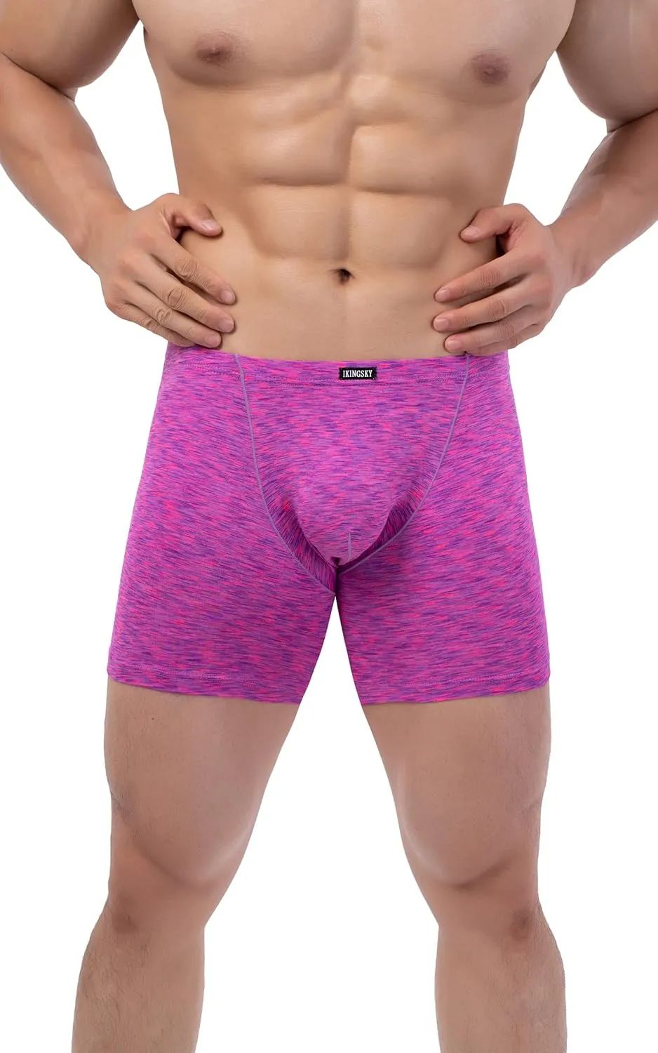 IKINGSKY Men's Quick-dry Long Leg Boxer Briefs Sexy Bulge Trunks No Ride Up Shorts Underwear Seamless Front Under Panties
