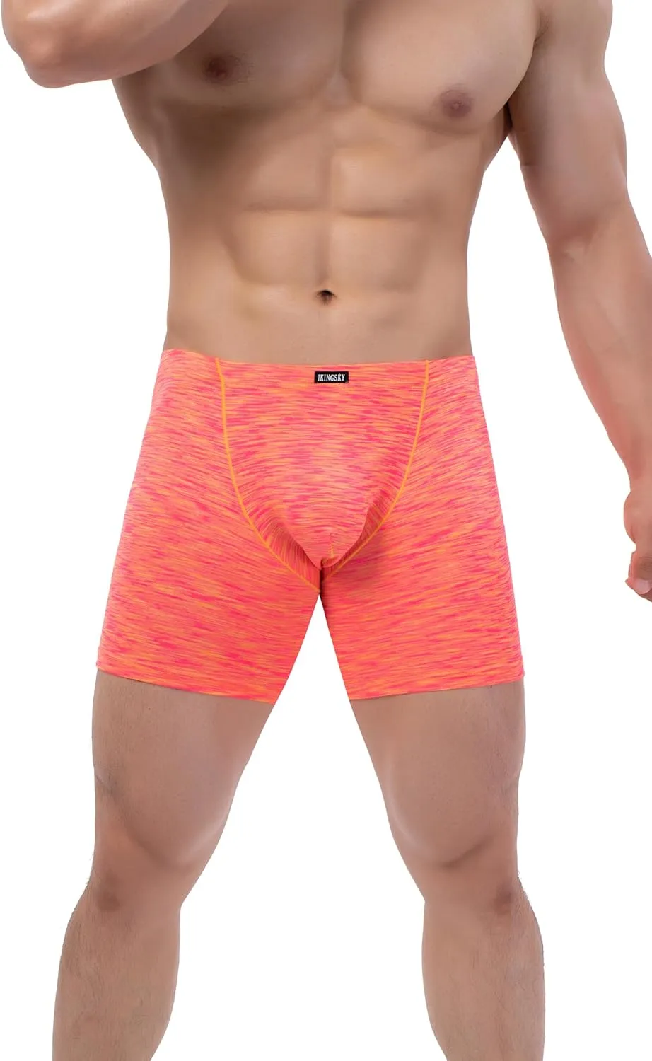 IKINGSKY Men's Quick-dry Long Leg Boxer Briefs Sexy Bulge Trunks No Ride Up Shorts Underwear Seamless Front Under Panties