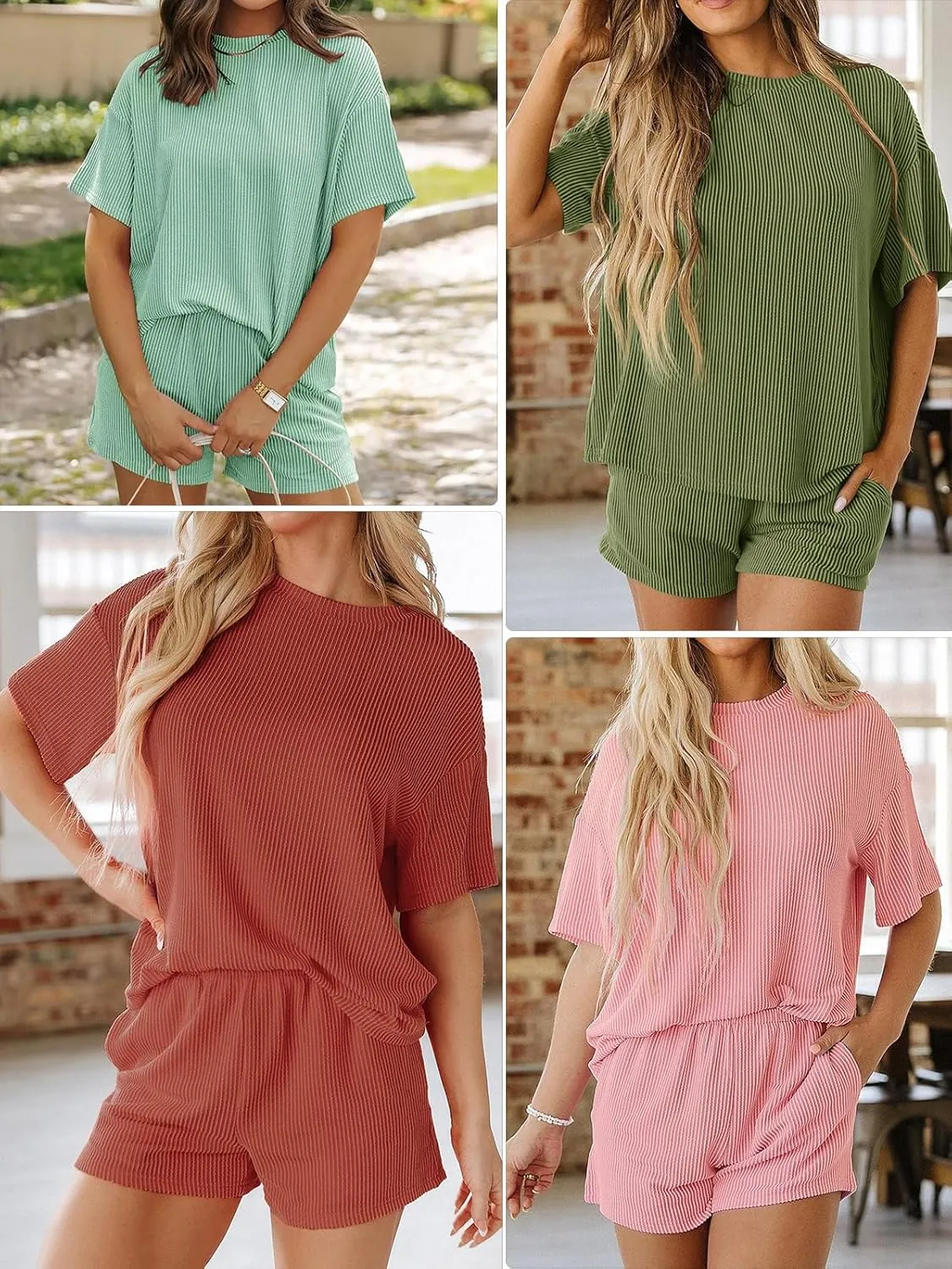 Imily Bela Womens 2 Piece Outfits 2025 Oversized Summer Short Sets Casual Beach Ribbed Short Sleeve Matching Set