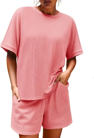 Imily Bela Womens 2 Piece Outfits 2025 Oversized Summer Short Sets Casual Beach Ribbed Short Sleeve Matching Set