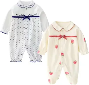 Infant Snug Romper with Cute Cartoon Print 2Pack Cotton Jumpsuit for DailyWear