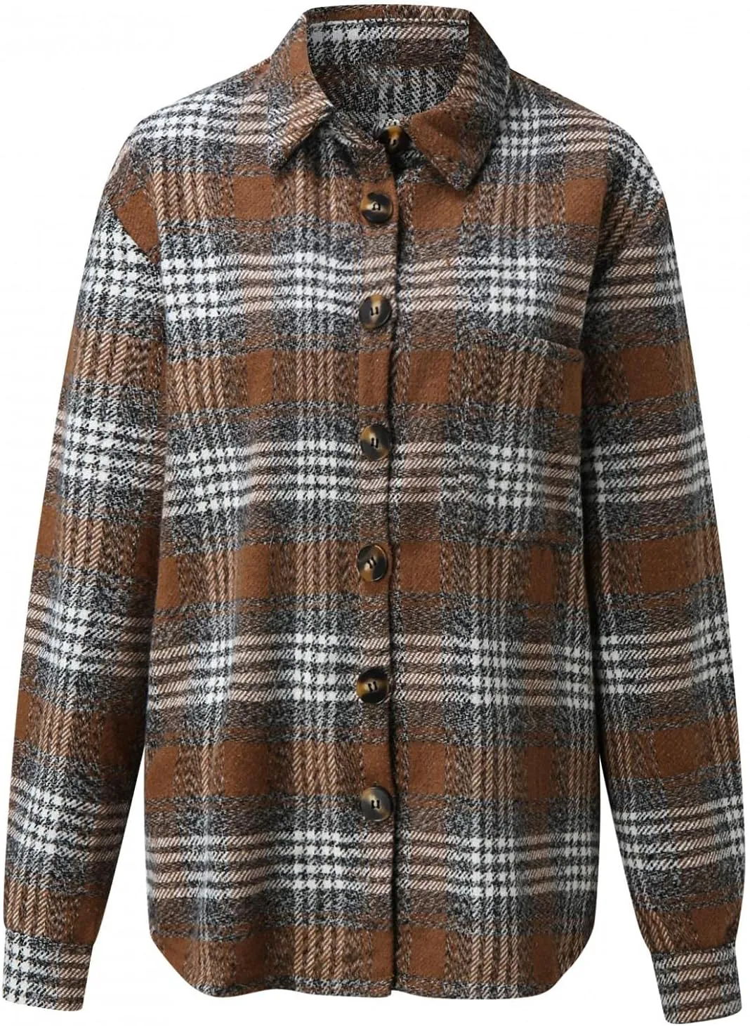 iQKA Women's Casual Christmas Plaid Jacket Long Sleeve Buttons Plush Cardigan Winter Warm Lapel Trench Coat