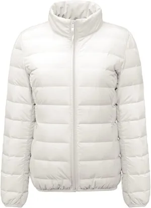 JEKE-DG Women's Packable Down Jacket Stand Collar Slim Light Down Coat Lightweight Puffer Jacket Hooded Winter Coat