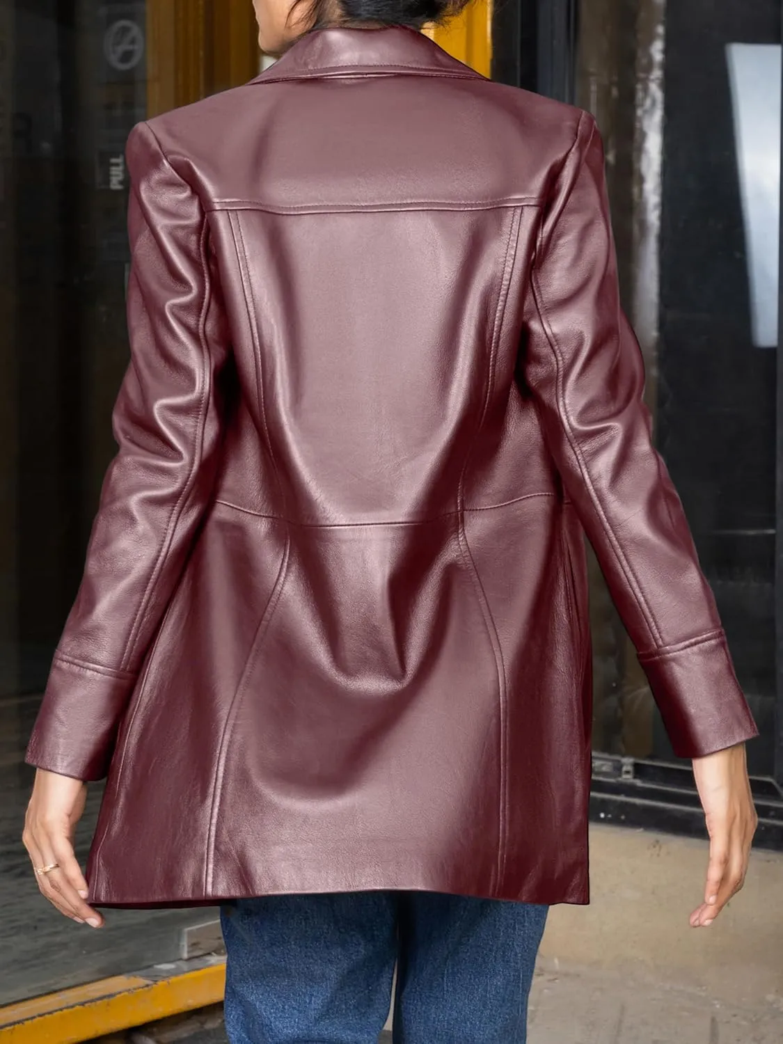 Jild Casual Car Coat Lambskin Leather Jacket Women – ¾ Length Blazer Overcoat Style Leather Long Coat Women