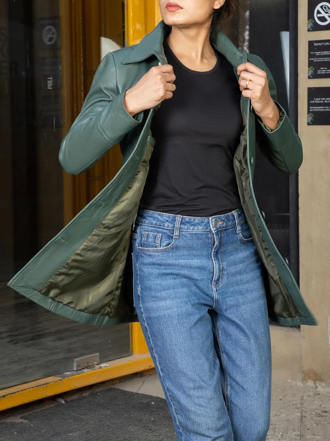 Jild Casual Car Coat Lambskin Leather Jacket Women – ¾ Length Blazer Overcoat Style Leather Long Coat Women