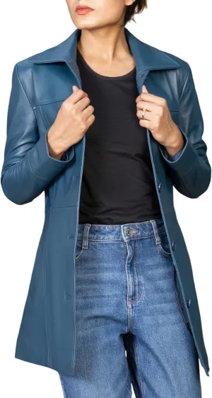 Jild Casual Car Coat Lambskin Leather Jacket Women – ¾ Length Blazer Overcoat Style Leather Long Coat Women