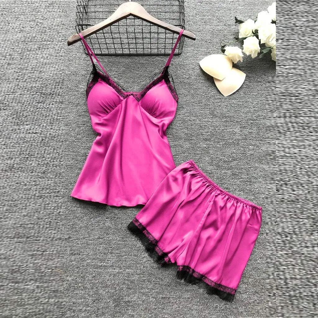 JiXiang Sleepwear for Women Pajama Set 4 Piece Sexy Silk Satin Pajamas Set Lingerie Floral Lace Cami Sleepwear with Robe