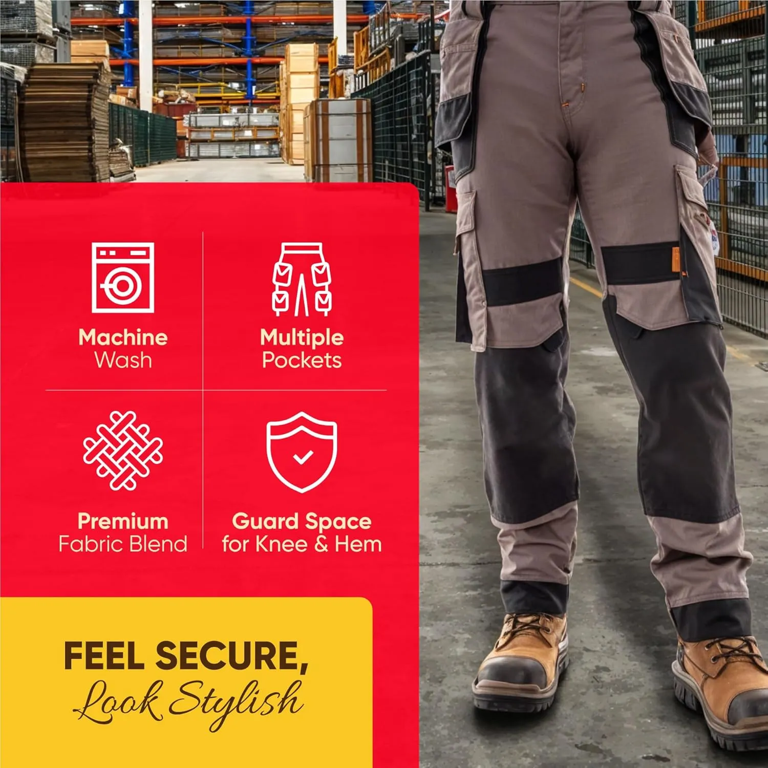 Juicy Trendz Men's Heavy Duty Work Cargo Pants – Reinforced Knees, Multi-Pocket Trousers for Construction & Mechanics