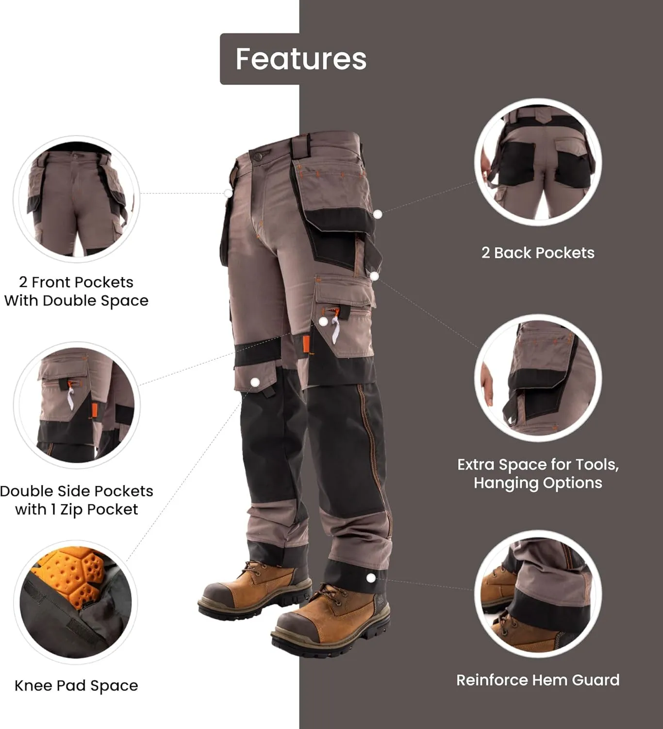 Juicy Trendz Men's Heavy Duty Work Cargo Pants – Reinforced Knees, Multi-Pocket Trousers for Construction & Mechanics