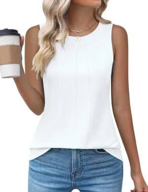 Kistore Womens Summer Tank Tops Sleeveless Crew Neck Pleated Blouse Shirts Fashion Clothes 2025