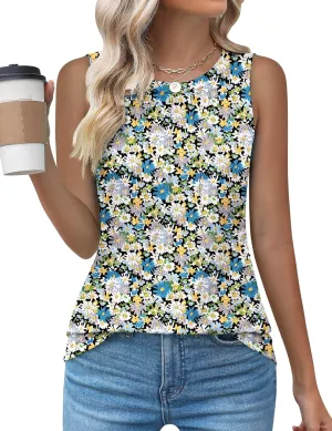 Kistore Womens Summer Tank Tops Sleeveless Crew Neck Pleated Blouse Shirts Fashion Clothes 2025