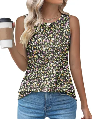 Kistore Womens Summer Tank Tops Sleeveless Crew Neck Pleated Blouse Shirts Fashion Clothes 2025