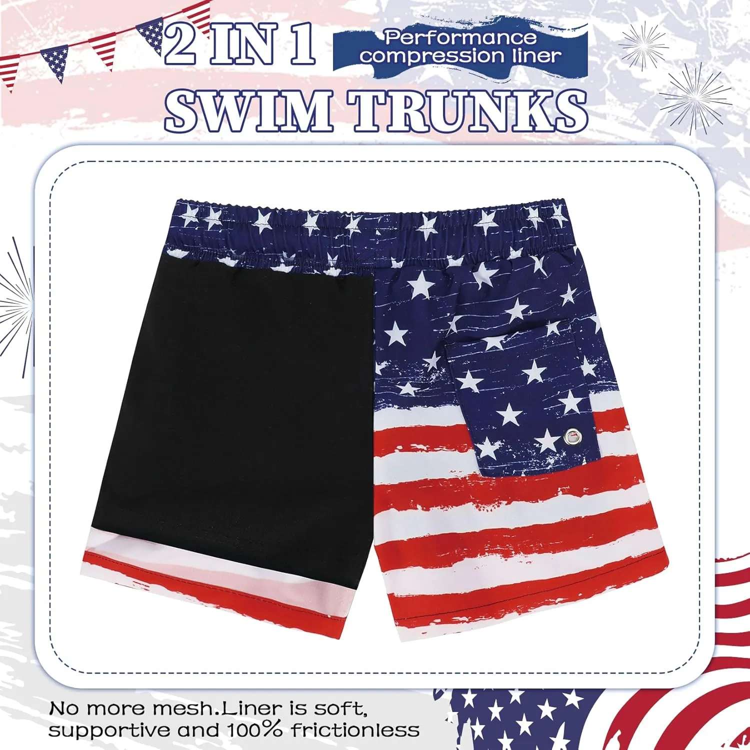 Komorebi Boys Swim Trunks with Compression Liner Swim Shorts Kids Quick Dry UPF 50  Bathing Suit Boys' Swimwear 8-16T