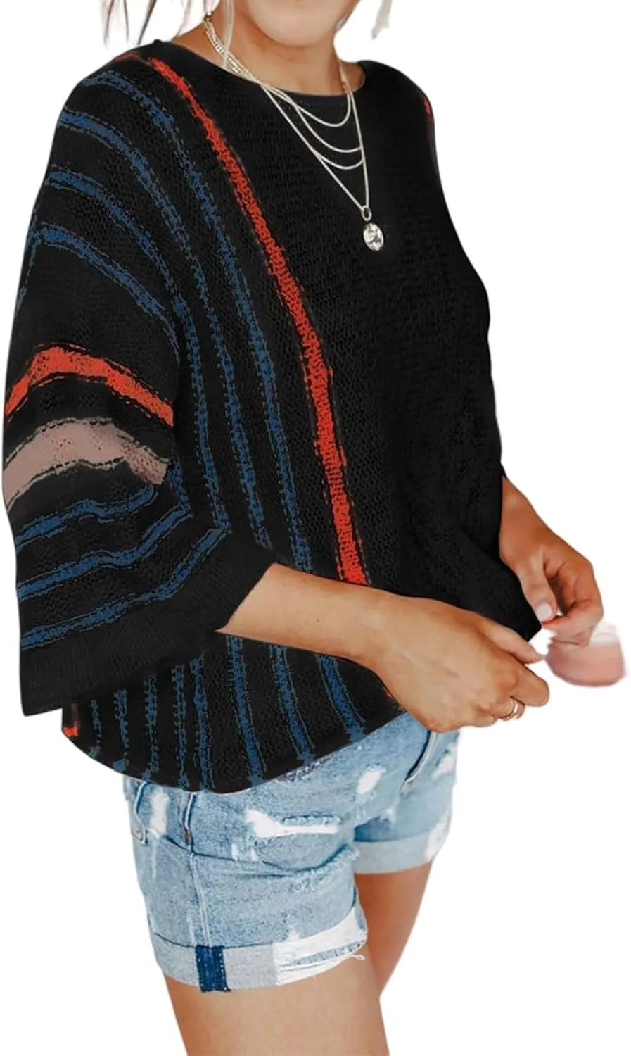 Kubbon Womens Cable Knit Sweater 2024 Fall Casual Color Block Striped Pullover Jumper Lightweight Comfy Boho Clothes