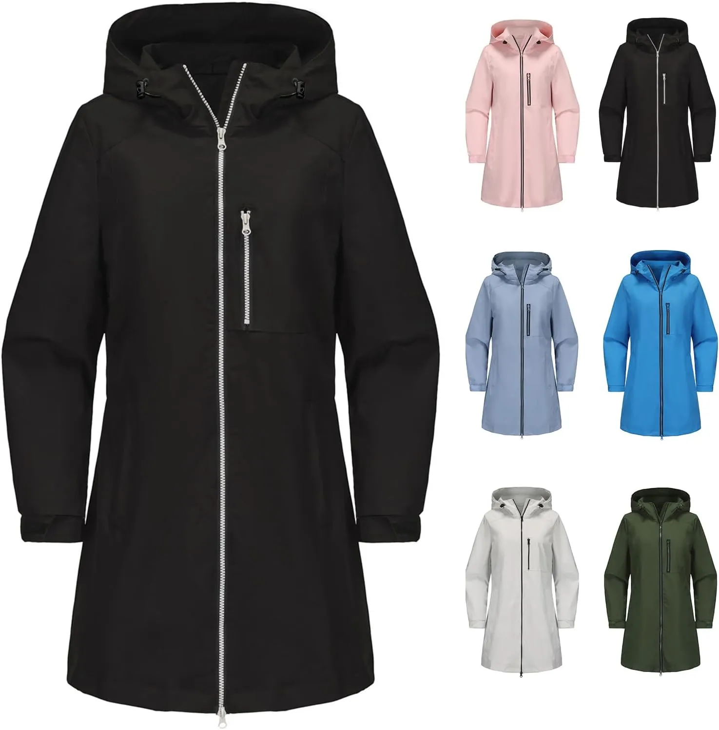 Kubbon Women's Raincoat Lightweight Waterproof Hooded Trench Coats Casual Long Sleeve Active Outdoor Windbreaker with Pocket
