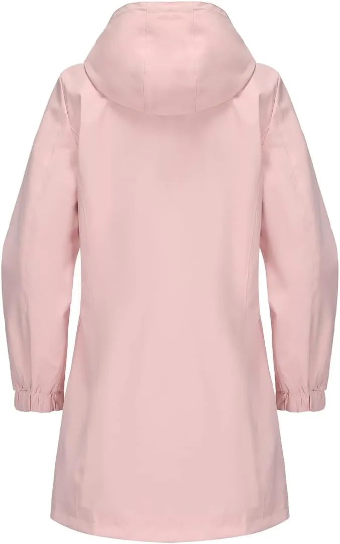 Kubbon Women's Raincoat Lightweight Waterproof Hooded Trench Coats Casual Long Sleeve Active Outdoor Windbreaker with Pocket