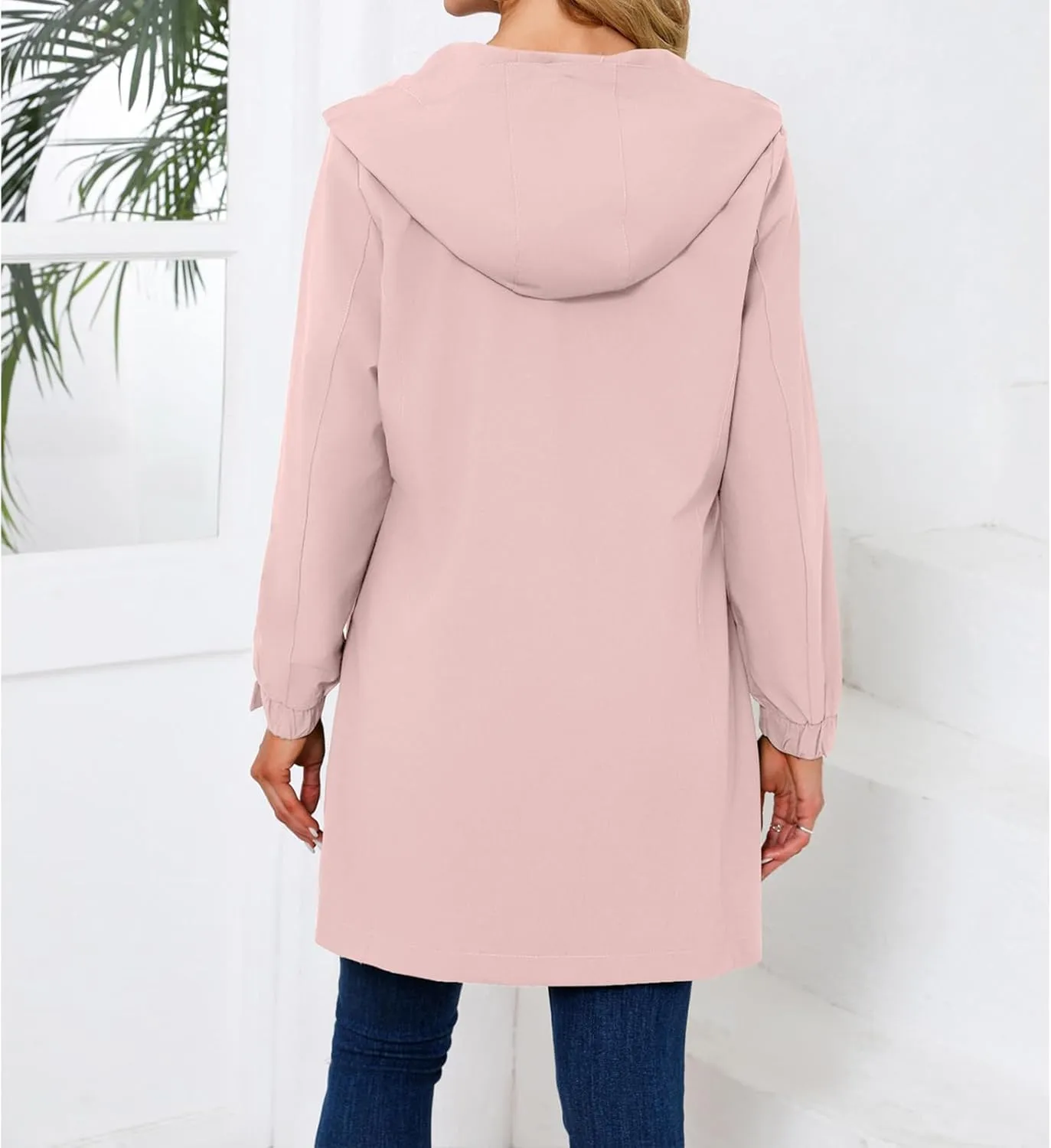 Kubbon Women's Raincoat Lightweight Waterproof Hooded Trench Coats Casual Long Sleeve Active Outdoor Windbreaker with Pocket