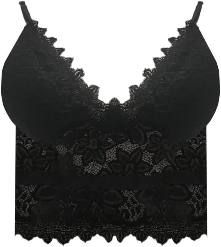 Lace Bralette for Women Padded Breathable Sexy V Neck Camisoles Lace Bra Seamless Wireless Bras Vest