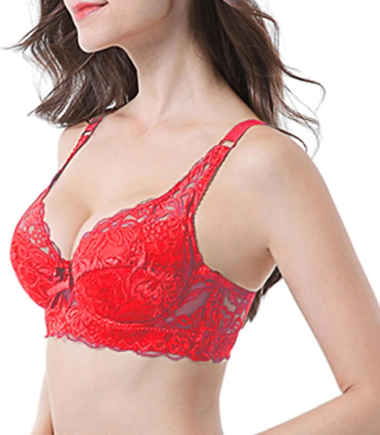 Lace Bras for Women Full Coverage T Shirt Bra No Underwire V Neck Sexy Lift Bralette Comfortable Seamless Bra