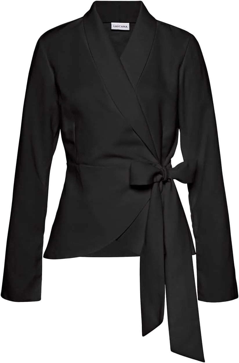 LASCANA Women's Lapel Wrap Blouse - Stylish V-Neck Long Sleeve Top for Casual & Office Wear