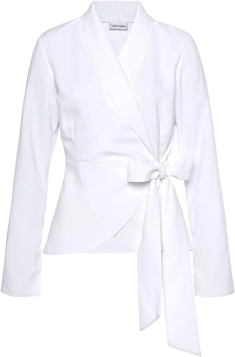 LASCANA Women's Lapel Wrap Blouse - Stylish V-Neck Long Sleeve Top for Casual & Office Wear