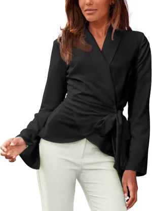 LASCANA Women's Lapel Wrap Blouse - Stylish V-Neck Long Sleeve Top for Casual & Office Wear