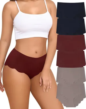LEVAO High Waisted Seamless Underwear for Women Full Coverage No-Show Bikini Wave Edge Panties 6 Packs
