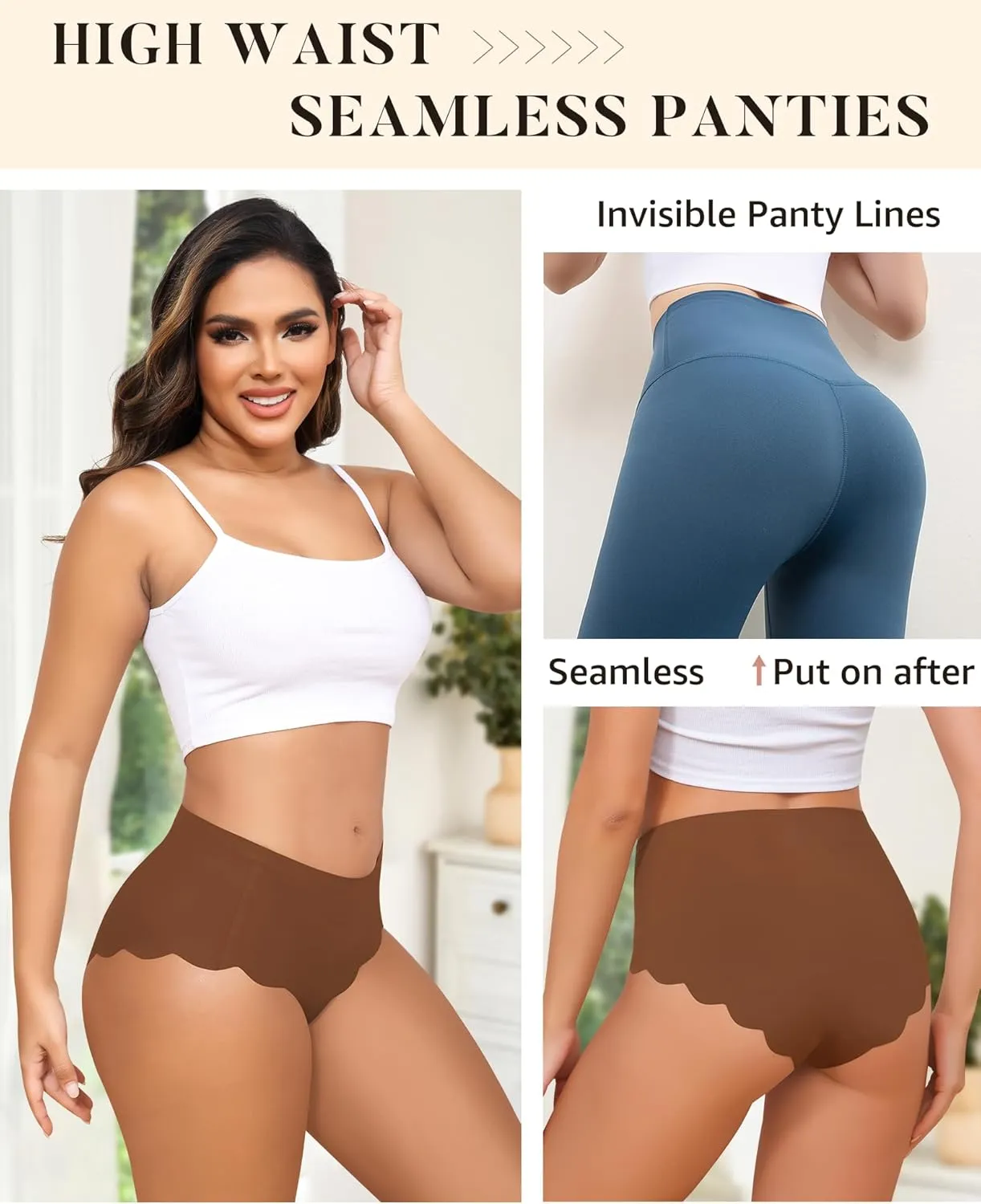 LEVAO High Waisted Seamless Underwear for Women Full Coverage No-Show Bikini Wave Edge Panties 6 Packs