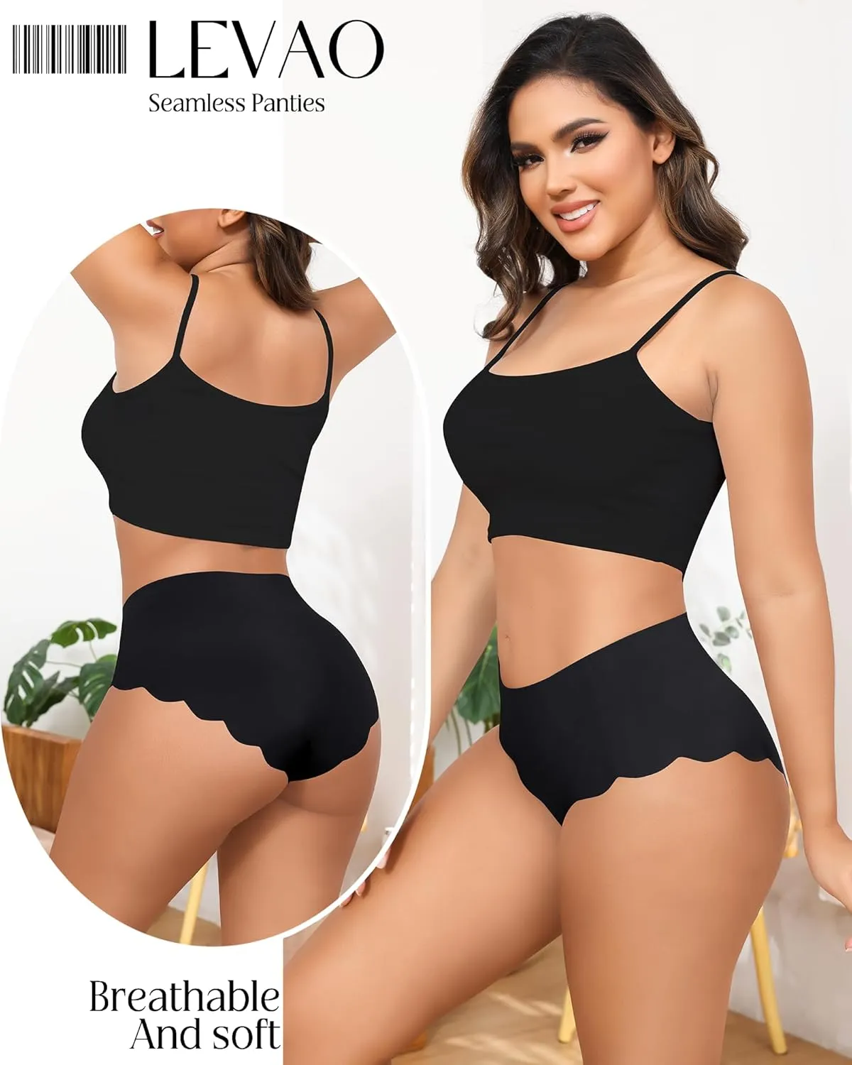 LEVAO High Waisted Seamless Underwear for Women Full Coverage No-Show Bikini Wave Edge Panties 6 Packs