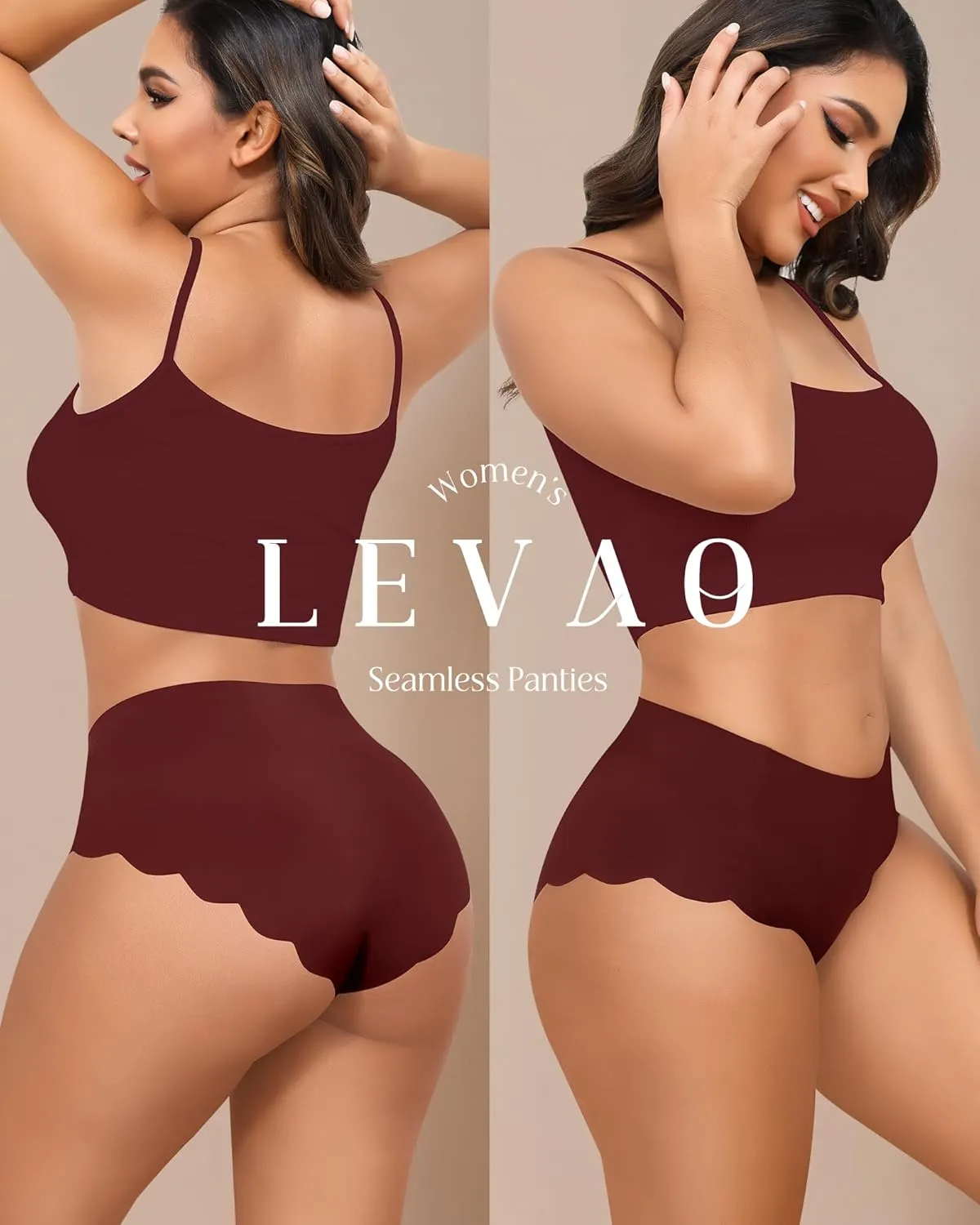 LEVAO High Waisted Seamless Underwear for Women Full Coverage No-Show Bikini Wave Edge Panties 6 Packs