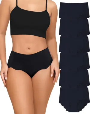 LEVAO High Waisted Seamless Underwear for Women Full Coverage No-Show Bikini Wave Edge Panties 6 Packs