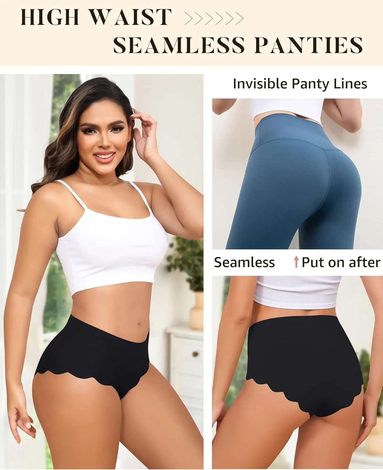 LEVAO High Waisted Seamless Underwear for Women Full Coverage No-Show Bikini Wave Edge Panties 6 Packs