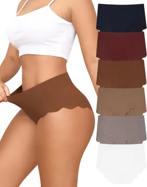 LEVAO High Waisted Seamless Underwear for Women Full Coverage No-Show Bikini Wave Edge Panties 6 Packs