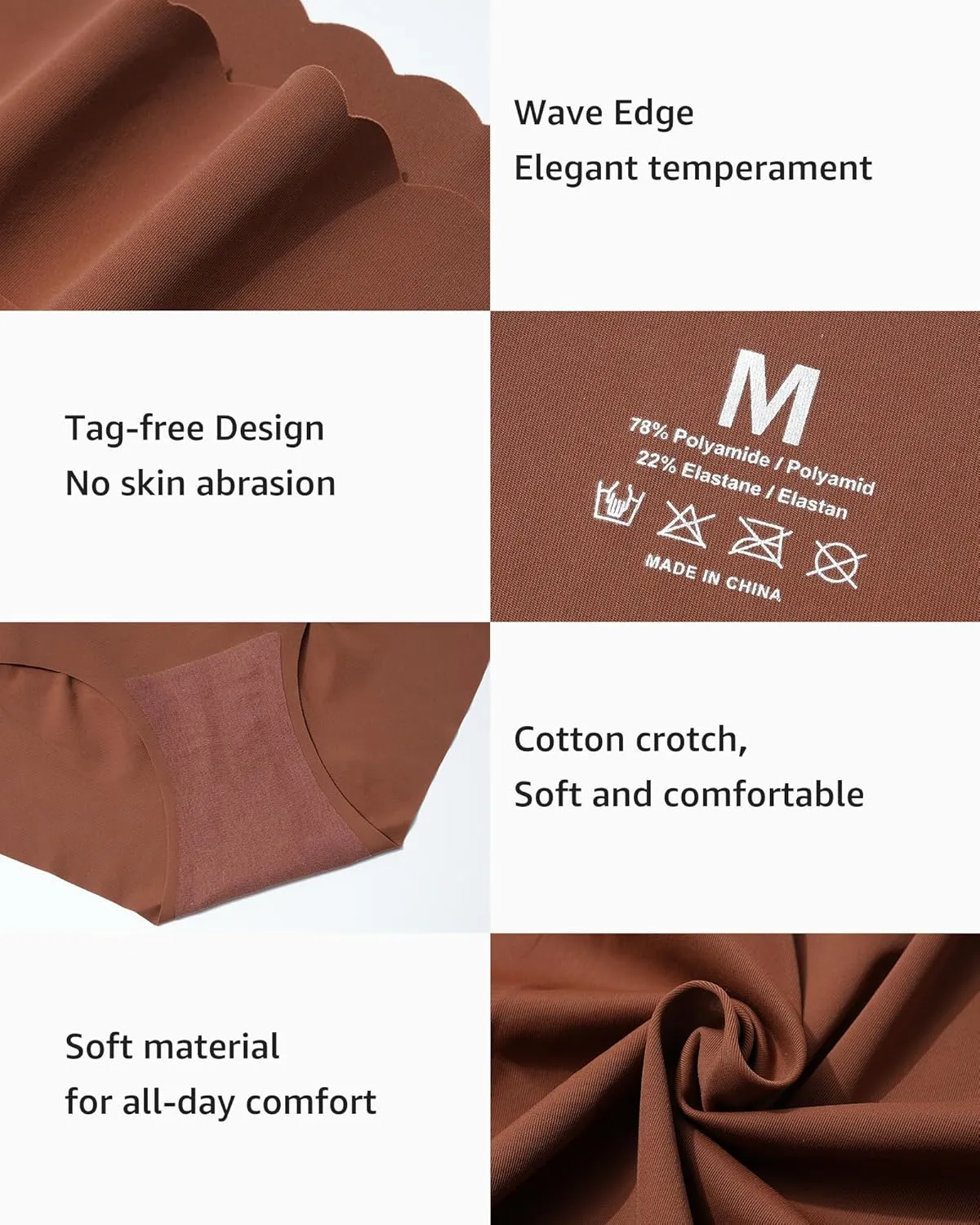 LEVAO High Waisted Seamless Underwear for Women Full Coverage No-Show Bikini Wave Edge Panties 6 Packs