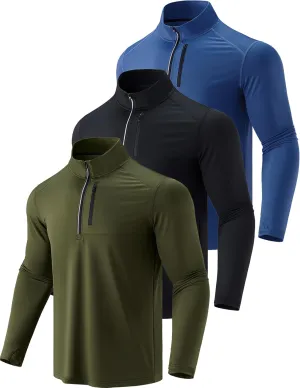 Liberty Imports 3-Pack Men’s Quarter-Zip Pullover Lightweight Long Sleeve Athletic Jackets Performance Workout Running Shirts