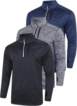 Liberty Imports 3-Pack Men’s Quarter-Zip Pullover Lightweight Long Sleeve Athletic Jackets Performance Workout Running Shirts