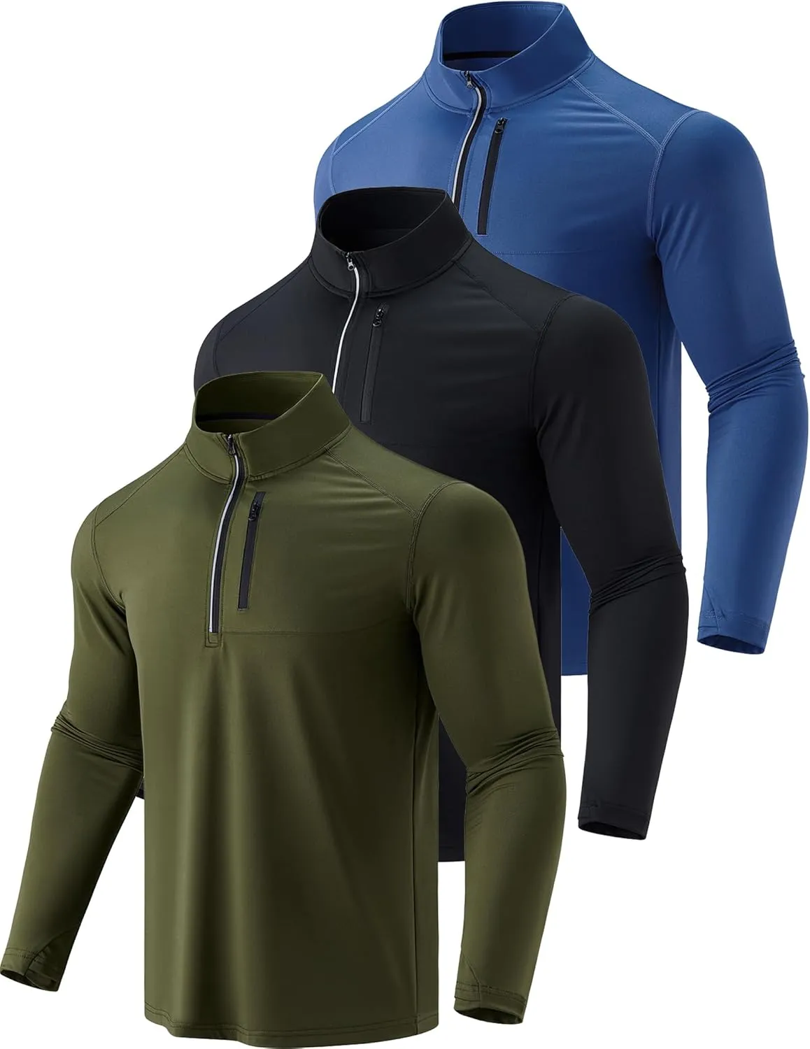 Liberty Imports 3-Pack Men’s Quarter-Zip Pullover Lightweight Long Sleeve Athletic Jackets Performance Workout Running Shirts