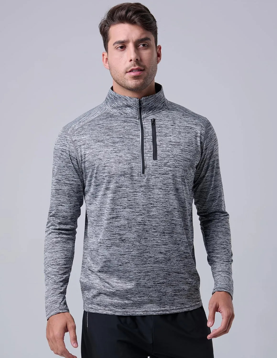 Liberty Imports 3-Pack Men’s Quarter-Zip Pullover Lightweight Long Sleeve Athletic Jackets Performance Workout Running Shirts