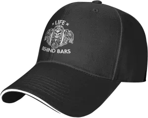 Life Behind Bars Motorcycle Biker Hat Mens Wide Brim Baseball Cap Adjustable Low Profile Sports Dad Hats