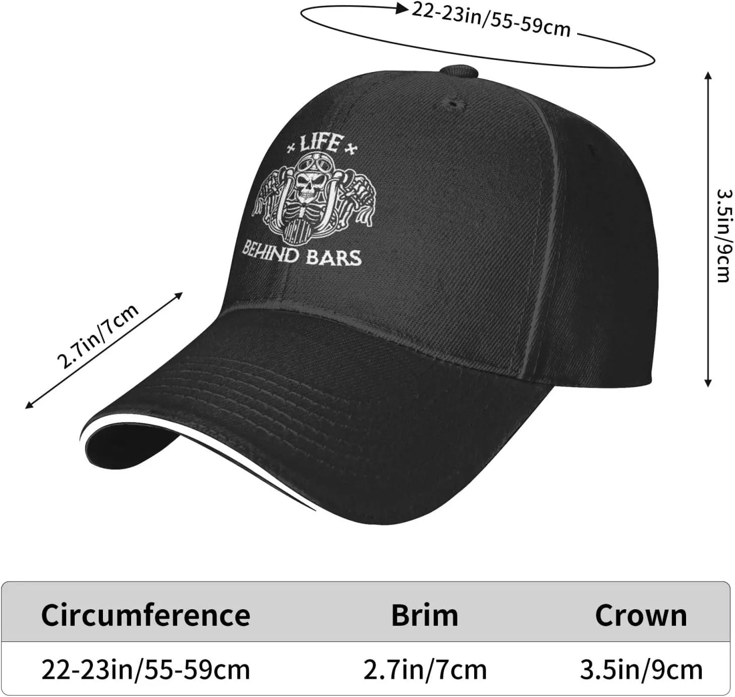 Life Behind Bars Motorcycle Biker Hat Mens Wide Brim Baseball Cap Adjustable Low Profile Sports Dad Hats