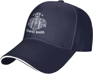 Life Behind Bars Motorcycle Biker Hat Mens Wide Brim Baseball Cap Adjustable Low Profile Sports Dad Hats