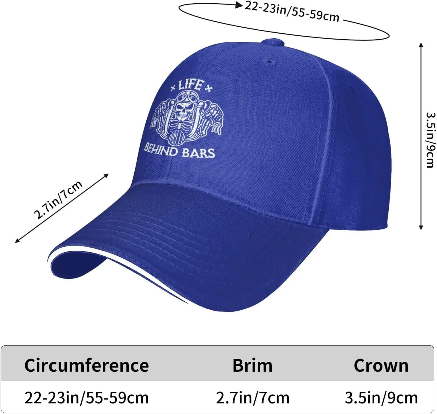 Life Behind Bars Motorcycle Biker Hat Mens Wide Brim Baseball Cap Adjustable Low Profile Sports Dad Hats