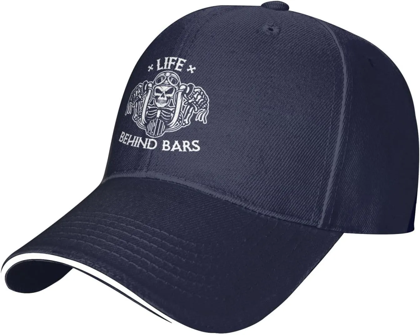 Life Behind Bars Motorcycle Biker Hat Mens Wide Brim Baseball Cap Adjustable Low Profile Sports Dad Hats