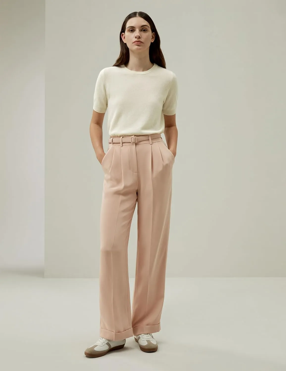 LilySilk Women 100% Silk Suit Pants Back Elastic Straight Leg Solid Casual Trousers for Ladies Work Spring Mahogany Rose