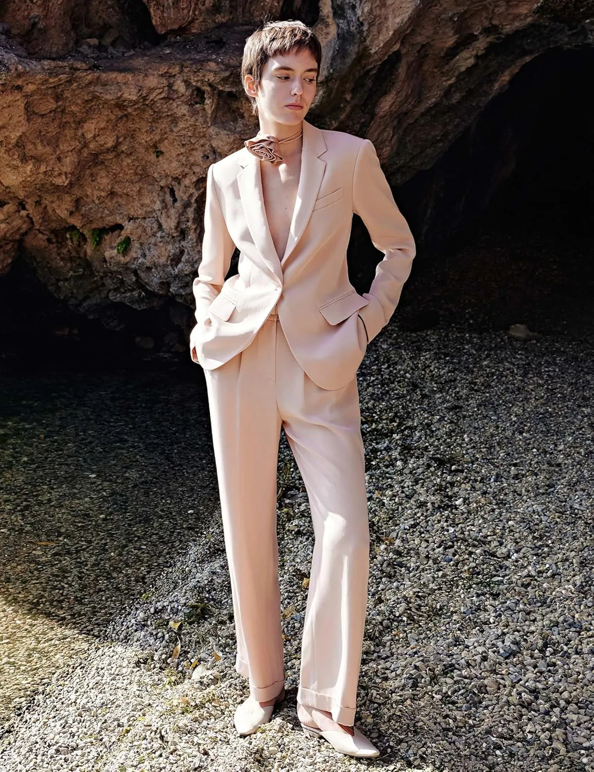 LilySilk Women 100% Silk Suit Pants Back Elastic Straight Leg Solid Casual Trousers for Ladies Work Spring Mahogany Rose