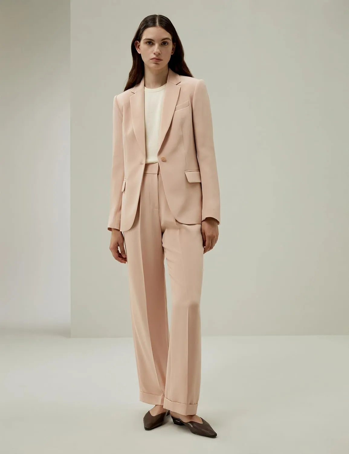 LilySilk Women 100% Silk Suit Pants Back Elastic Straight Leg Solid Casual Trousers for Ladies Work Spring Mahogany Rose